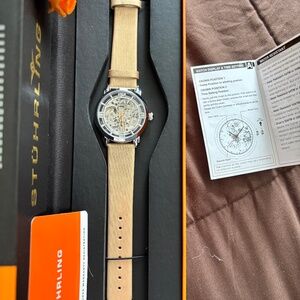 Stuhrling Womens AUTOMATIC Yellow Leather Strap Watch